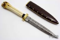 Damascus Dagger - Elk Leg Bone