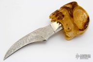 Damascus & Carved Mammoth Skull Neck Knife