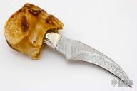 Damascus & Carved Mammoth Skull Neck Knife
