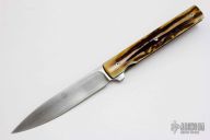 Stag and Herring Bone Damascus Linerlock Flipper