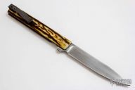 Stag and Herring Bone Damascus Linerlock Flipper