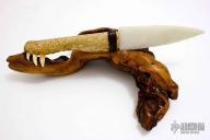 Knapped Knife with Gator Jaw Bone and Display Stand