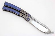Lambo Balisong - Damascus and Blue Titanium