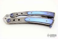 Lambo Balisong - Damascus and Blue Titanium