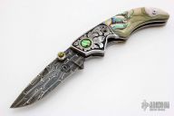 Engraved Linerlock w/ Damascus and Abalone