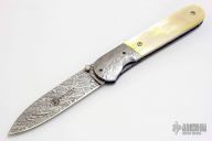 Damasteel and Gold Lip Pearl Linerlock