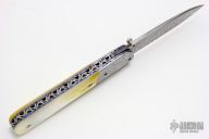 Damasteel and Gold Lip Pearl Linerlock