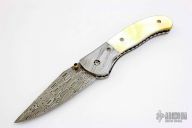 Damasteel and Gold Lip Pearl Linerlock