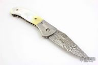 Damasteel and Gold Lip Pearl Linerlock