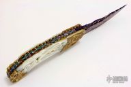 Carved Floral Mokume and White Pearl Mosaic Damascus Linerlock