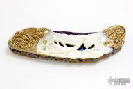 Carved Floral Mokume and White Pearl Mosaic Damascus Linerlock