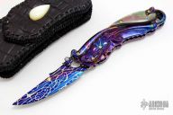 Carved Floral Mosaic Damascus and Black Pearl Linerlock