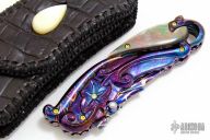 Carved Floral Mosaic Damascus and Black Pearl Linerlock