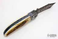 Damascus and Bark Mammoth Ivory Linerlock