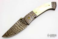 Damascus and Gold Lip Pearl Linerlock