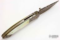 Damascus and Gold Lip Pearl Linerlock