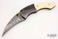 Damascus and Mammoth Ivory Cresent Linerlock