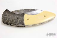 Damascus and Mammoth Ivory Cresent Linerlock