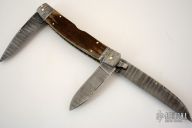Three Blade Damascus & Mastodon Ivory Lockback