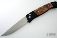 Brend Auto #1 1106 - Black Handle w/ Maple Burl / Satin Plain Edge