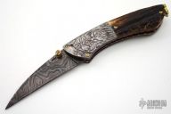 Carved Damascus & Stag Folder