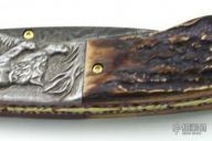 Carved Damascus & Stag Folder