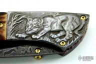 Carved Damascus & Stag Folder