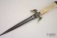 Engraved Damascus & Walrus Ivory Dagger