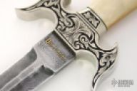 Engraved Damascus & Walrus Ivory Dagger