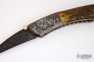 Assisted Carved Damascus & Stag Folder
