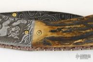 Assisted Carved Damascus & Stag Folder