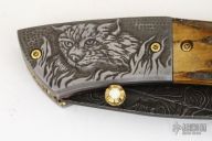Assisted Carved Damascus & Stag Folder