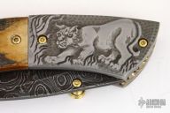 Assisted Carved Damascus & Stag Folder