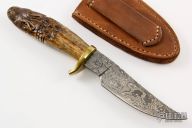 Carved Stag Damascus Hunter