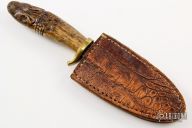 Carved Stag Damascus Hunter