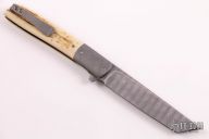 T Tanto Flipper - Damascus and Mammoth Ivory