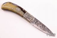 Engraved Lockback w/ Sheep Horn