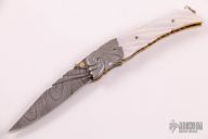Carved Damascus and Mother of Pearl Linerlock