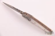 Carved Damascus and Mother of Pearl Linerlock