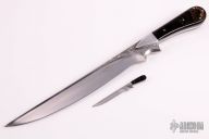 Engraved Buffalo Horn Fixed Blade with matching Miniature