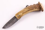 Damascus and Carved Stag Friction Folder
