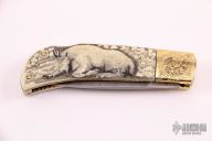 Engraved and Scrimshawed Lockback - Walrus Ivory