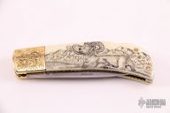 Engraved and Scrimshawed Lockback - Walrus Ivory