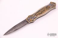 Engraved Damascus Dagger w/ Fluted Mammoth