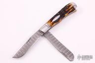 Large 2-Blade Trapper - Damascus and Stag