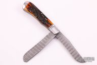 Large 2-Blade Trapper - Damascus and Stag