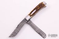 Large Two-Blade Trapper - Damascus and Mammoth Ivory
