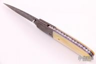 Damascus and Gold Lip Pearl Linerlock