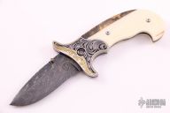 Damascus and Walrus Ivory Linerlock - Julie Warenski Engraving