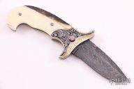 Damascus and Walrus Ivory Linerlock - Julie Warenski Engraving